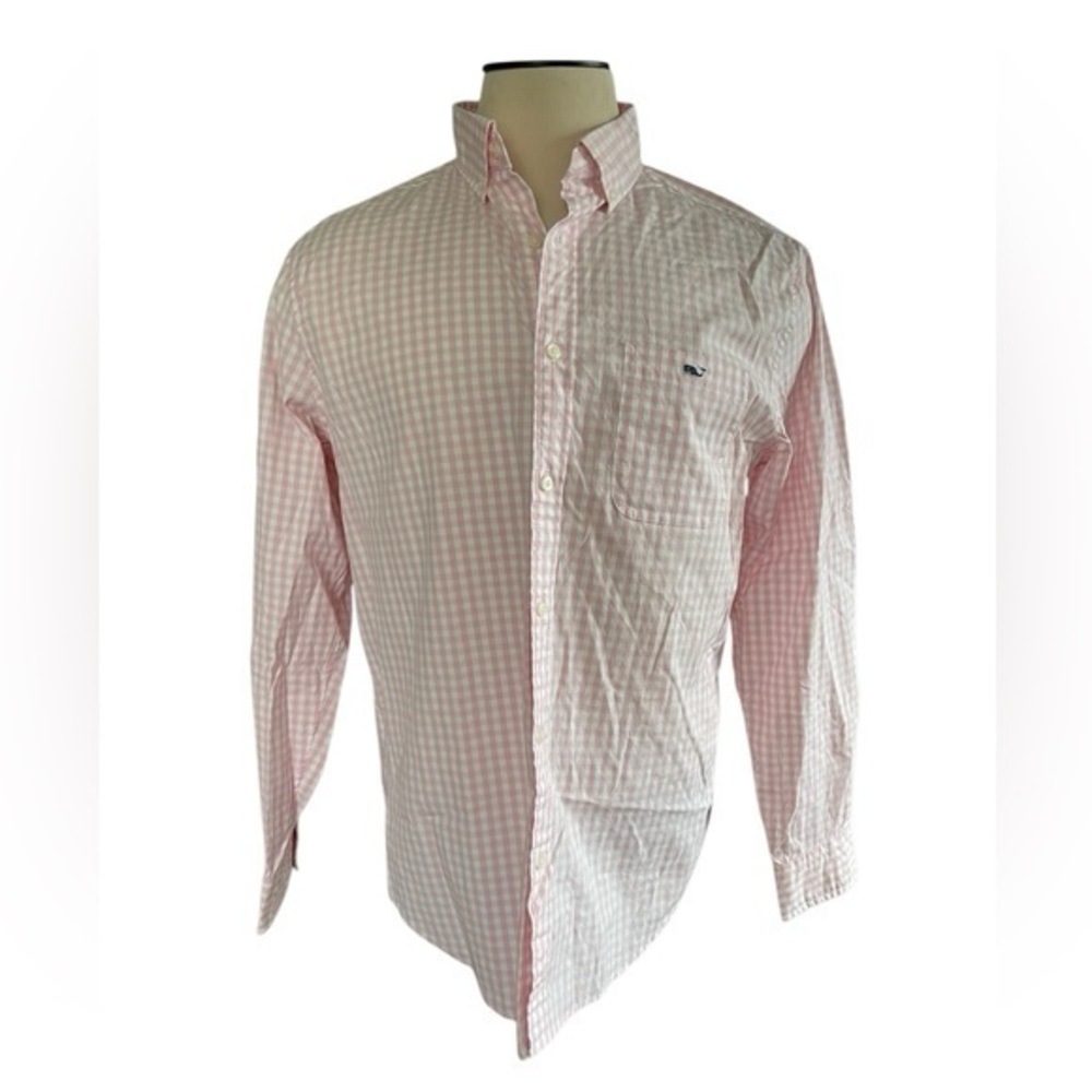VINEYARD VINES Classic Tucker Button Down Shirt Pink White Gingham Size Large‎